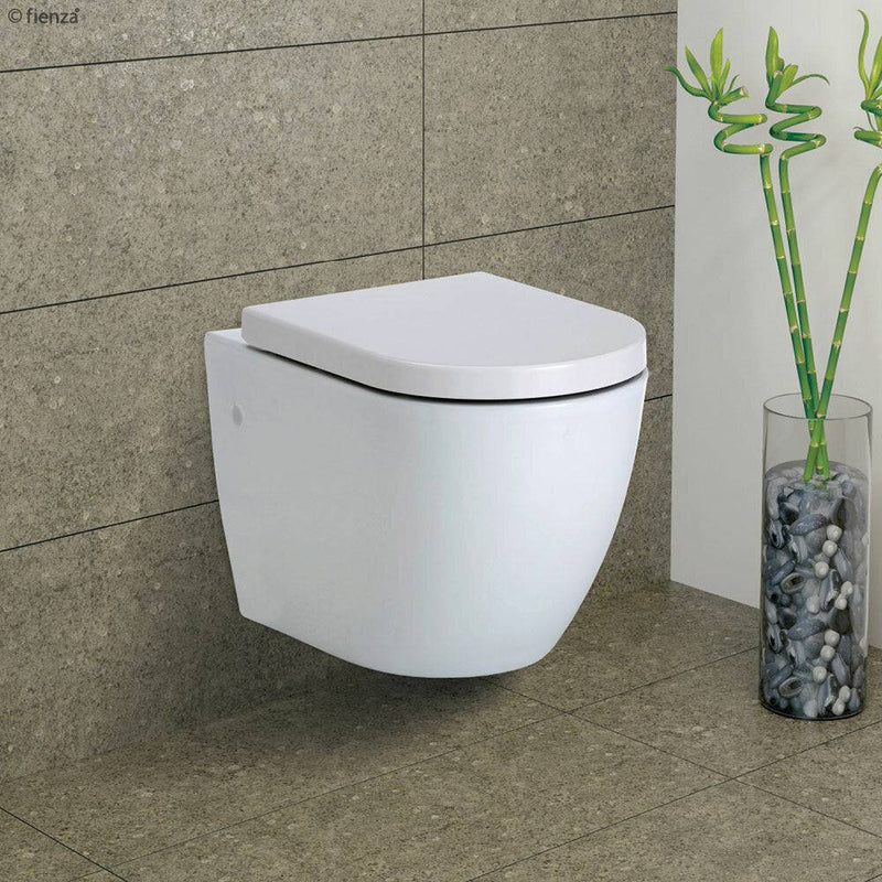Fienza Koko Wall-Hung Toilet Suite P Trap Gloss White - Pan + Seat ONLY (Cistern Not Included) - Sydney Home Centre