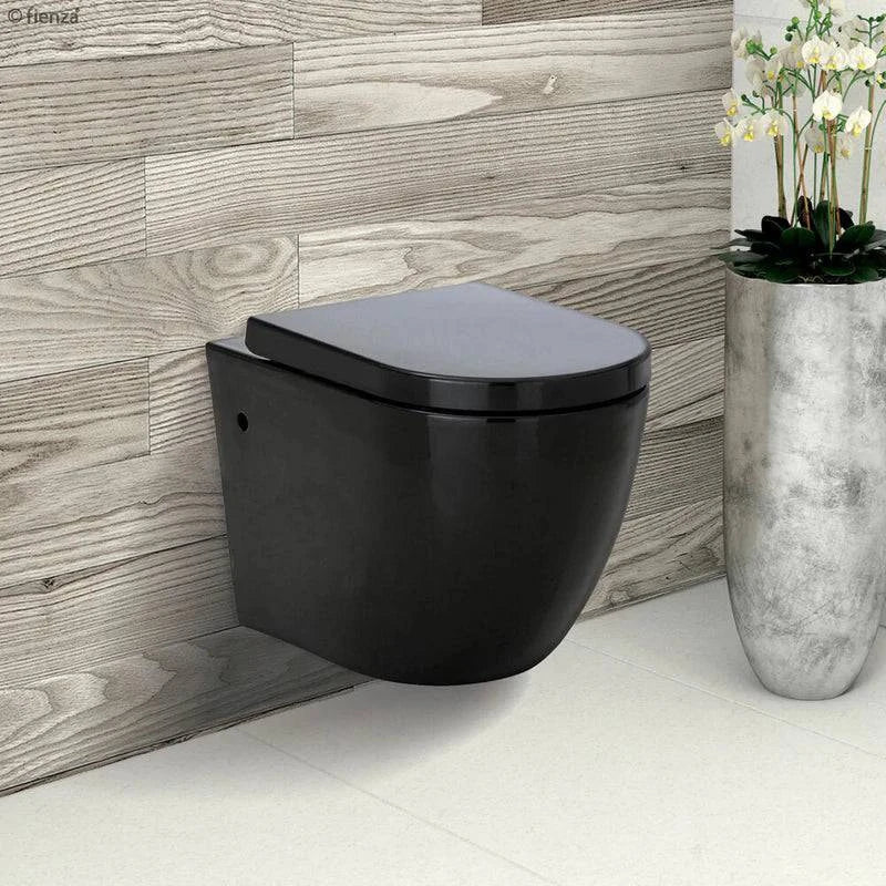 Fienza Koko Wall-Hung Toilet Suite P Trap Matte Black - Pan + Seat + GEBERIT Sigma In-Wall Cistern - Sydney Home Centre