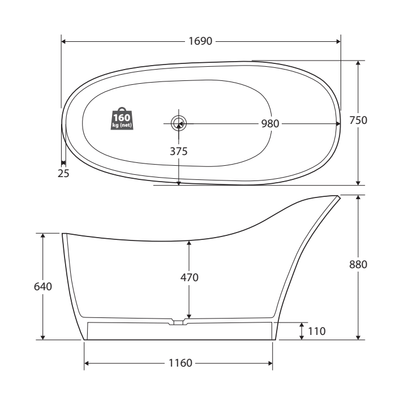 Fienza LA VIDA 1690mm Stone Bath Matte White - Sydney Home Centre