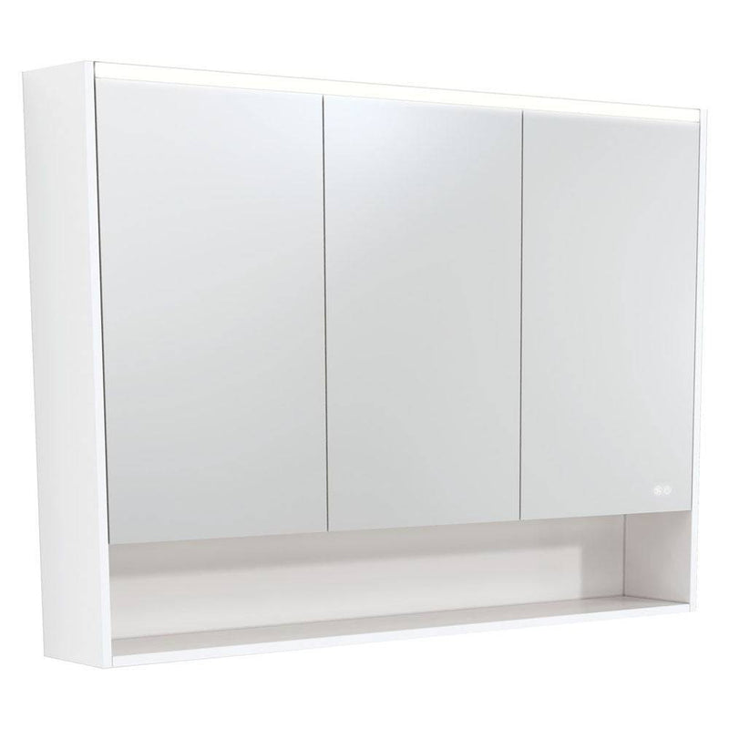 Fienza Led Mirror Cabinet 1200 With Display Shelf Satin White - Sydney Home Centre