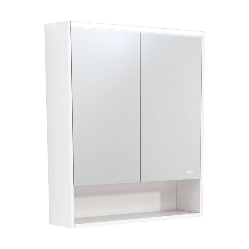 Fienza Led Mirror Cabinet 750 With Display Shelf Satin White - Sydney Home Centre