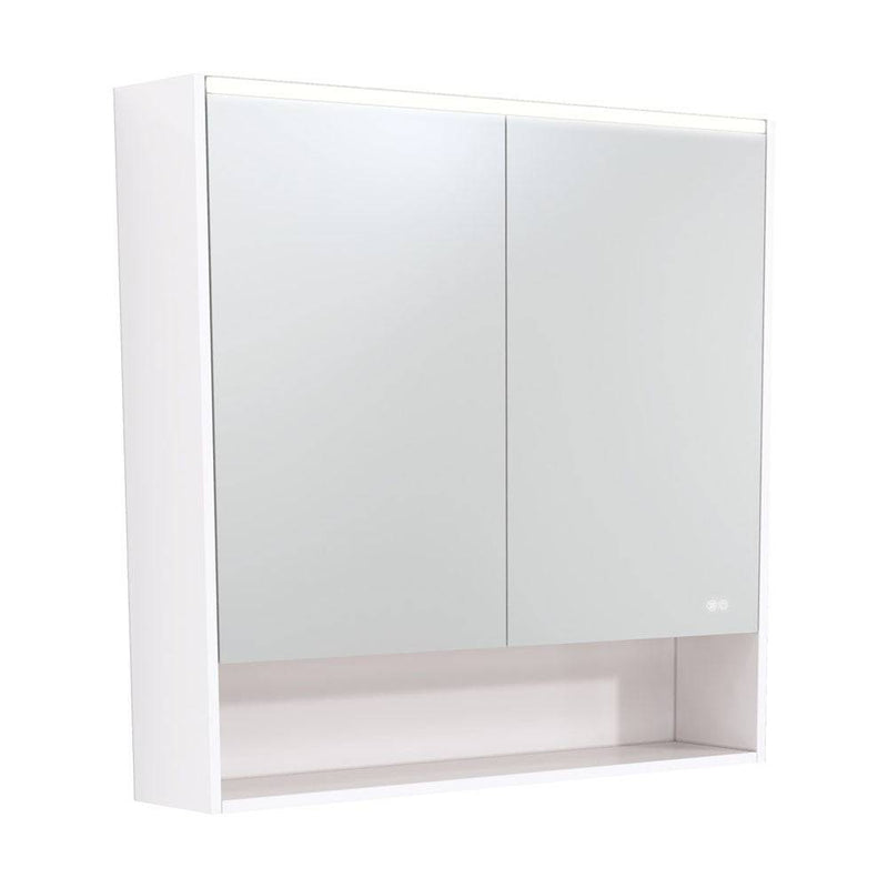 Fienza Led Mirror Cabinet 900 With Display Shelf Gloss White - Sydney Home Centre