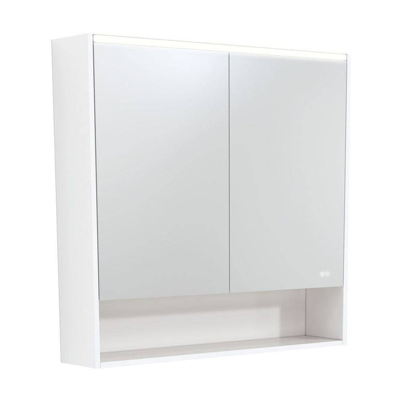 Fienza Led Mirror Cabinet 900 With Display Shelf Satin White - Sydney Home Centre