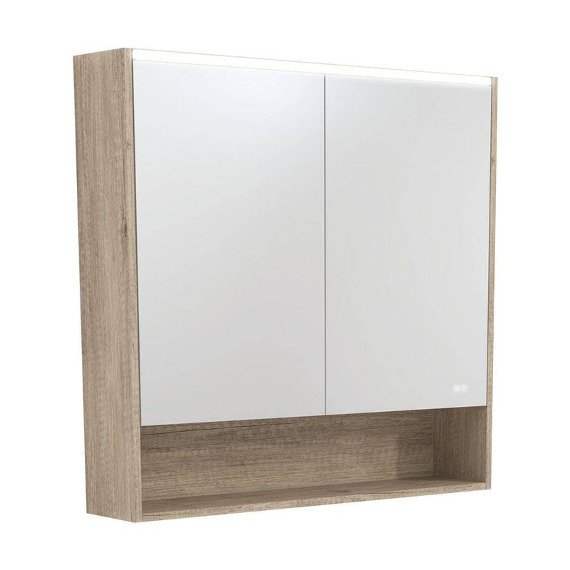 Fienza Led Mirror Cabinet 900 With Display Shelf Scandi Oak - Sydney Home Centre