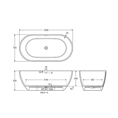 Fienza Luciana 1500mm Stone Bath Matte Black - Sydney Home Centre