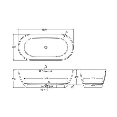 Fienza Luciana 1690mm Stone Bath Matte Black - Sydney Home Centre