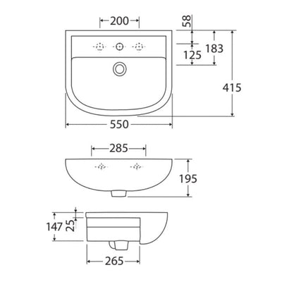 Fienza RAK Compact Semi - Recessed Basin White - Sydney Home Centre