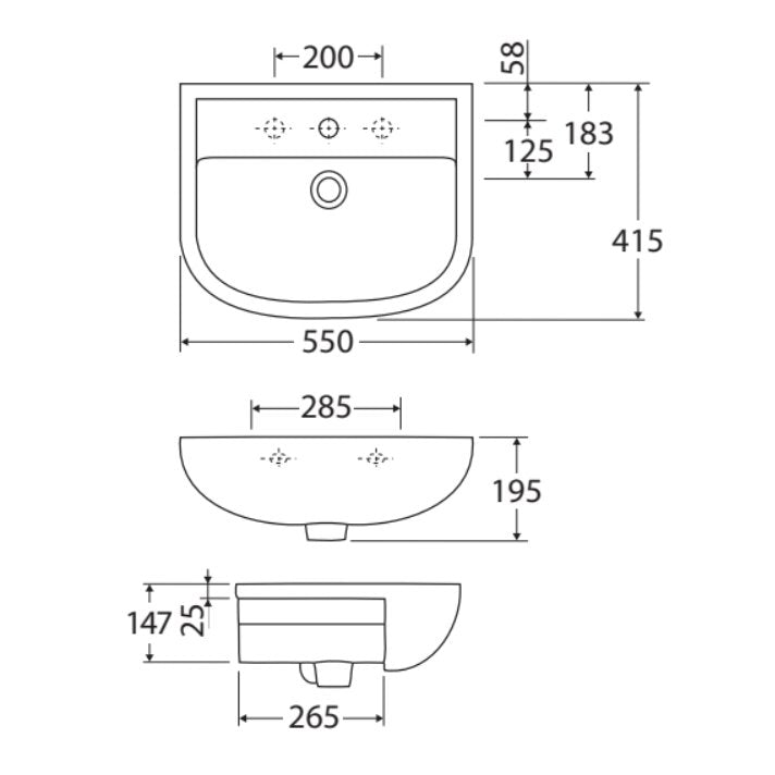 Fienza RAK Compact Semi - Recessed Basin White - Sydney Home Centre