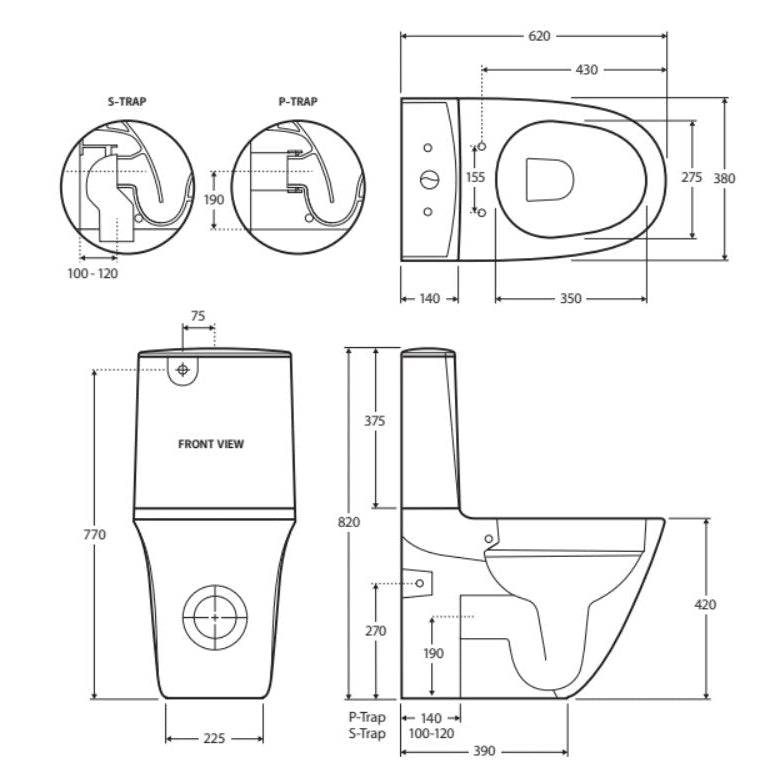 Fienza RAK Sensation Back-To-Wall Toilet Suite S Trap 100mm - 120mm White - Sydney Home Centre