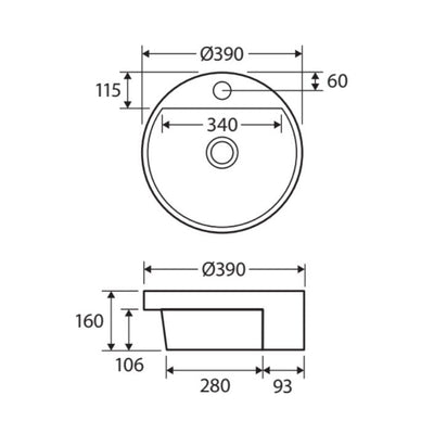 Fienza Reba Semi - Recessed Basin With Tap Hole White - Sydney Home Centre