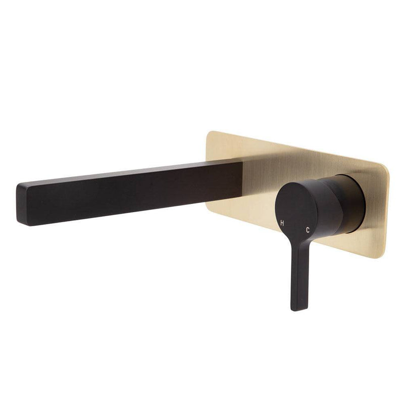 Fienza Sansa Basin Wall Mixer Set Matte Black & Urban Brass - Sydney Home Centre