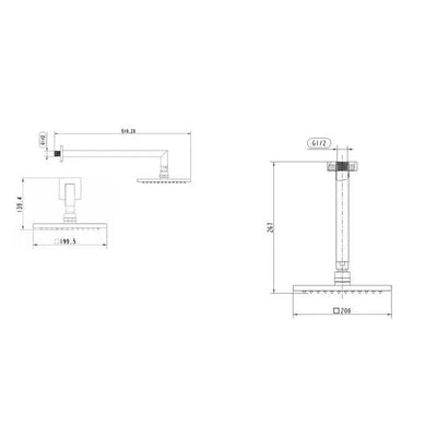 Gareth Ashton Brass Square Vertical Shower 200mm Drop Chrome - Sydney Home Centre