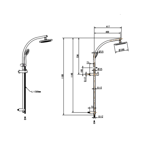 Gareth Ashton Curve Rail And Hand Shower Ensemble Brushed Brass Matte Black - Sydney Home Centre