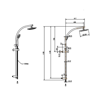 Gareth Ashton Curve Rail And Hand Shower Ensemble Brushed Nickel - Sydney Home Centre