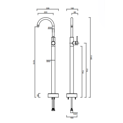 Gareth Ashton Lucia Bath Filler Brushed Brass - Sydney Home Centre