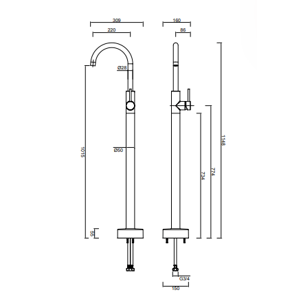 Gareth Ashton Lucia Bath Filler Brushed Brass - Sydney Home Centre