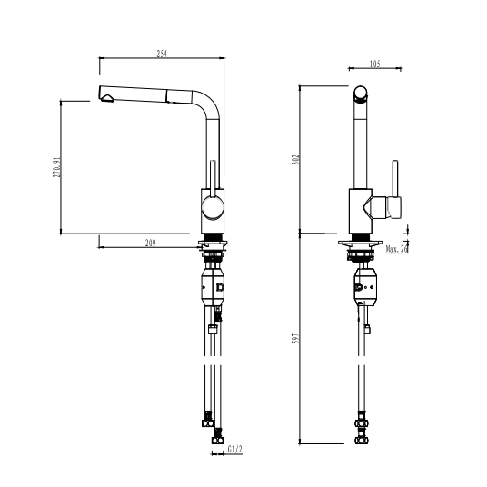 Gareth Ashton Lucia Sidelever Mixer With Pull Out Brushed Nickel - Sydney Home Centre