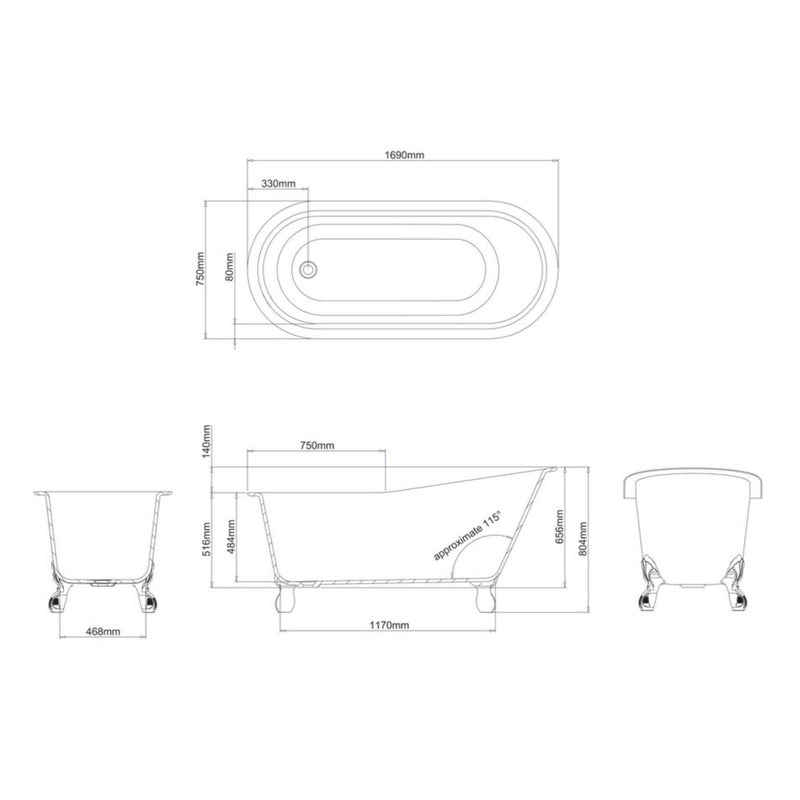 Gareth Ashton Romano Grande ClearStone Bath With Claw Feet White - Sydney Home Centre