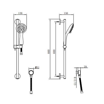 Gareth Ashton Shower On Rail 3 Function Brushed Nickel - Sydney Home Centre