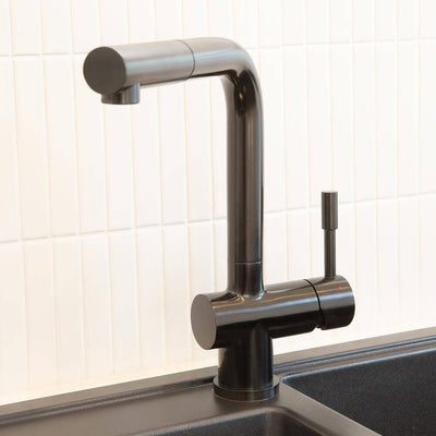 Swedia Sigge Stainless Steel Kitchen Mixer Tap With Pull-Out Satin Black Finish - Sydney Home Centre