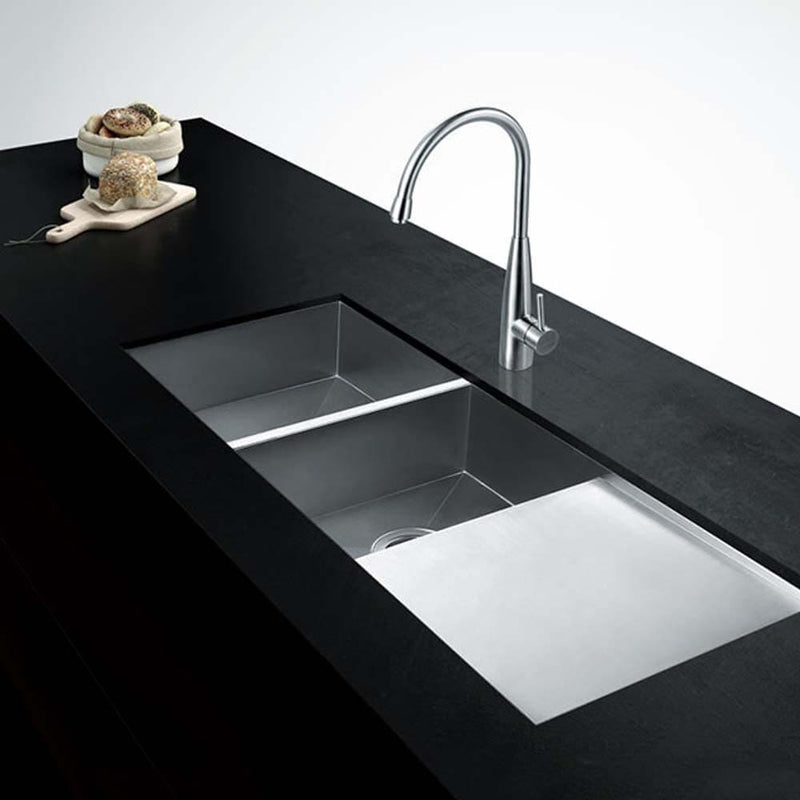Higold 1200mm Nano Coated Stainless Steel 1 & 1/2 Bowl Kitchen Sink With Drainer & R10 Corner Brushed Satin - Sydney Home Centre