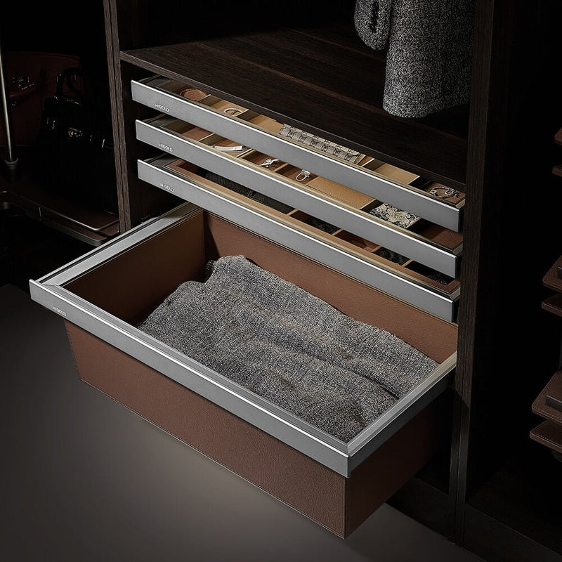 Higold A Series Deep Pull Out Wardrobe Basket Fits 600mm Cabinet Grey & Chocolate - Sydney Home Centre
