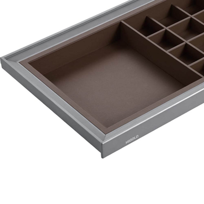 Higold A Series Pull Out Wardrobe Storage Tray Fits 900mm Cabinet With Multiple Sections Grey & Chocolate - Sydney Home Centre