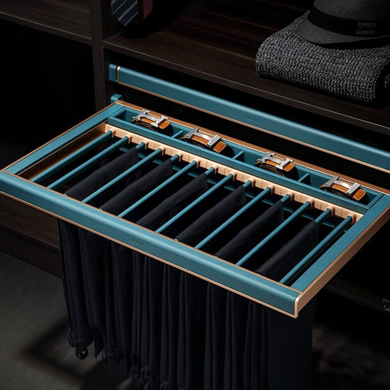 Higold B Series Pull Out Trouser And Belt Rack (Holds 14 Pairs) Fits 900mm Cabinet Tiffany Teal With Copper - Sydney Home Centre