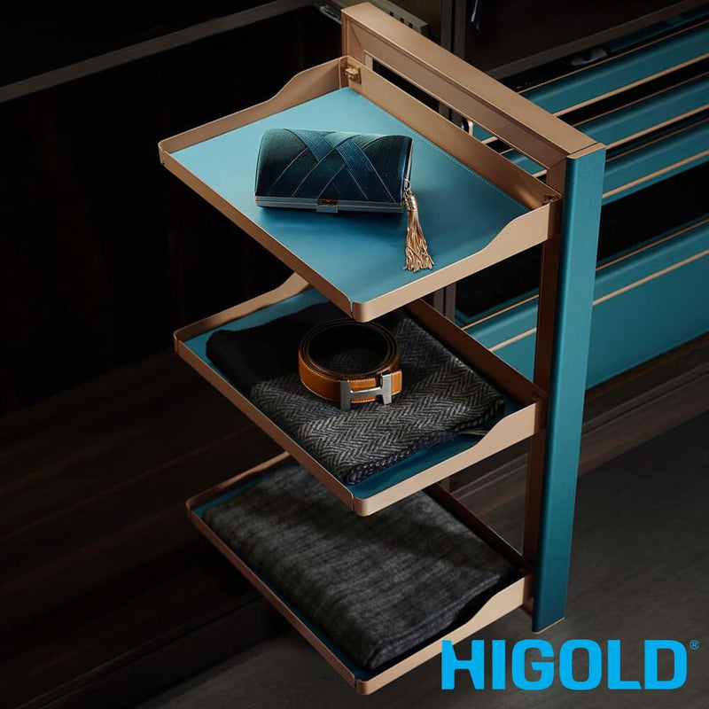 Higold B Series Right Side Mount 3-Tier Slide Out Wardrobe Storage Baskets Tiffany Teal With Copper - Sydney Home Centre