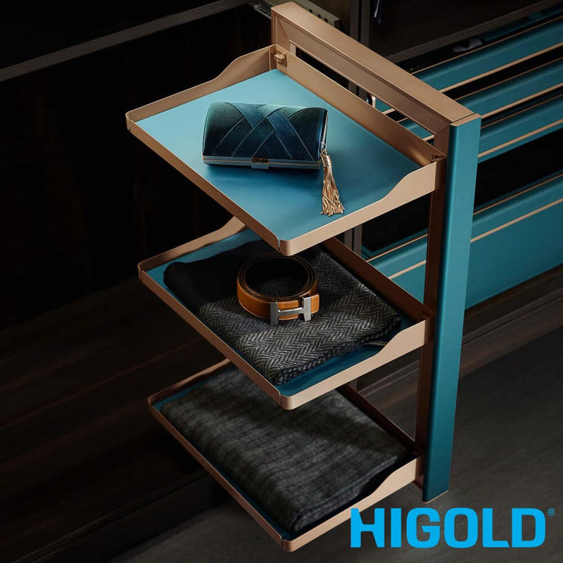 Higold B Series Right Side Mount 3 - Tier Slide Out Wardrobe Storage Baskets Tiffany Teal With Copper - Sydney Home Centre