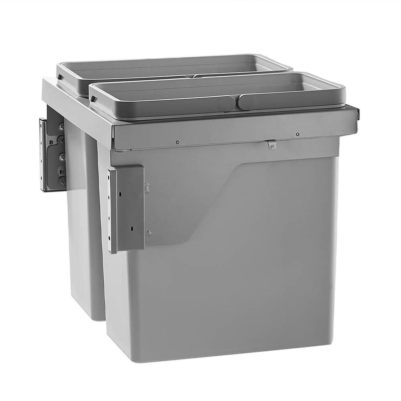 Higold Side Mounted 56L Twin Slide Out Concealed Waste Bin For A 600mm Cabinet Includes Integrated Door Bracket Grey - Sydney Home Centre