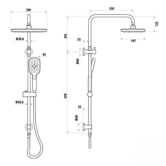 Linkware Huntingwood Twin Shower With Rail Chrome - Sydney Home Centre