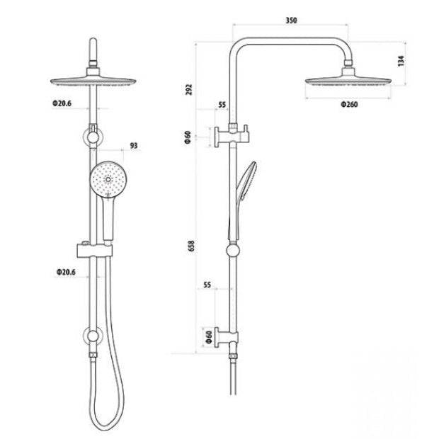 Linkware Loui Twin Shower With Rail Matte Black - Sydney Home Centre