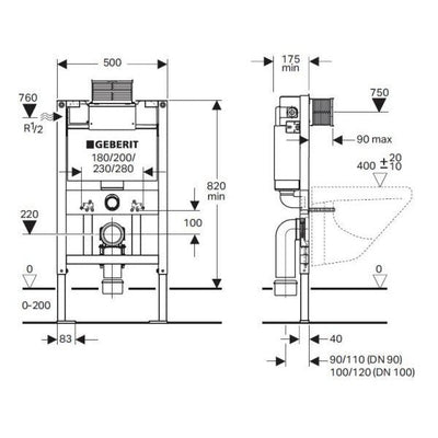 Mercio Geberit Kappa Duofix Inwall Concealed Cistern With Frame For Wall Hung Pans - Sydney Home Centre