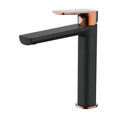 Millennium Tapware Akemi Mid Rise Vessel Mixer Matte Black & Rose Gold - Sydney Home Centre