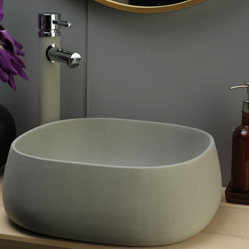 Moku Above Counter 440mm x 440mm Solid Limestone Square Basin Matte Stone Finish - Sydney Home Centre