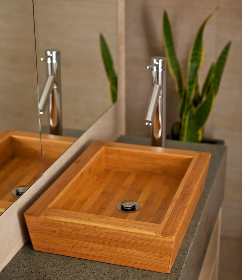 Moku Rectangle 485mm x 358mm Above Counter Bathroom Basin Bamboo - Sydney Home Centre