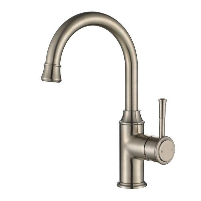 Montpellier High Rise Goose Neck Basin Mixer Brushed Nickel - Sydney Home Centre