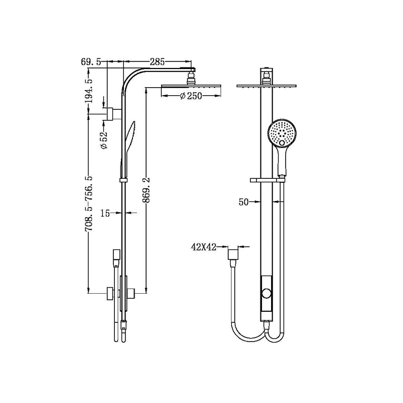 Nero Astra Rain Round Shower Set Double Hose Chrome - Sydney Home Centre