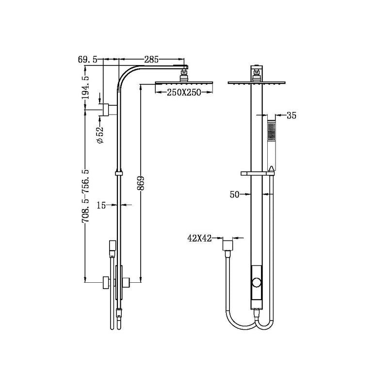 Nero Astra Rain Square Shower Set Double Hose Chrome - Sydney Home Centre