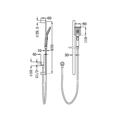 Nero Bianca / Ecco Shower Rail Gun Metal - Sydney Home Centre