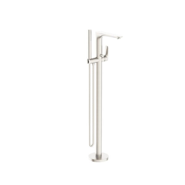 Nero Bianca Floor Standing Bath Mixer With Hand Shower Brushed Nickel - Sydney Home Centre