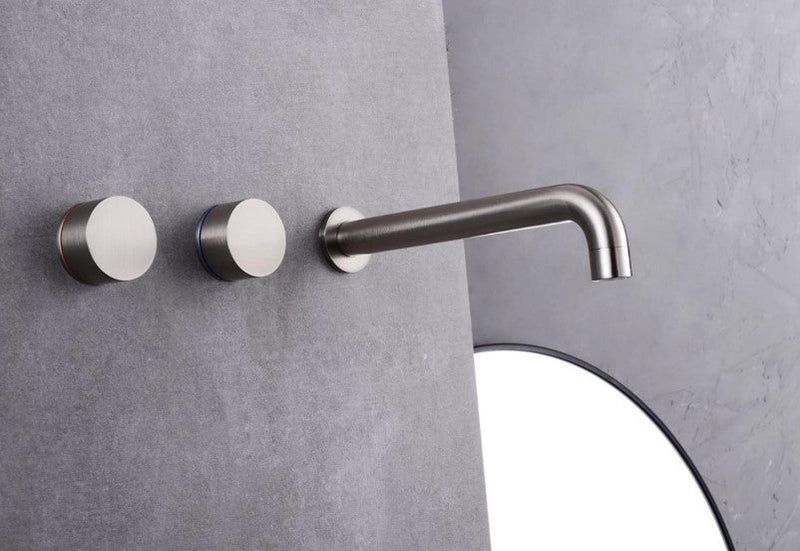 Nero Kara Wall Basin Set 180mm Spout Brushed Nickel - Sydney Home Centre