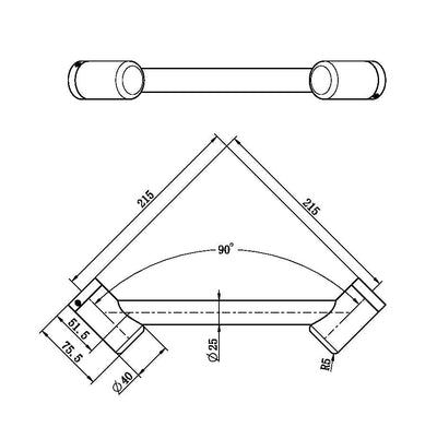 Nero Mecca Care 25mm Footrest Corner Grab Rail 215mm Brushed Nickel - Sydney Home Centre