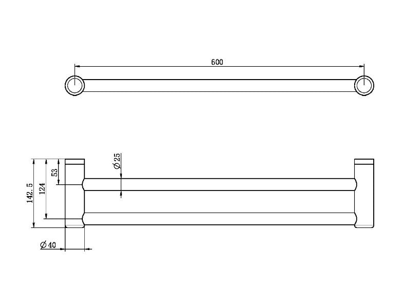 Nero Mecca Care 25mm Grab Double Towel Rail 600mm Brushed Nickel - Sydney Home Centre