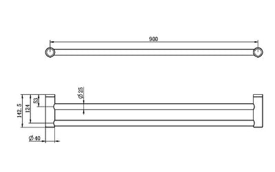 Nero Mecca Care 25mm Grab Double Towel Rail 900mm Brushed Bronze - Sydney Home Centre