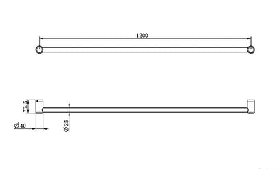 Nero Mecca Care 25mm Grab Rail 1200mm Gun Metal - Sydney Home Centre