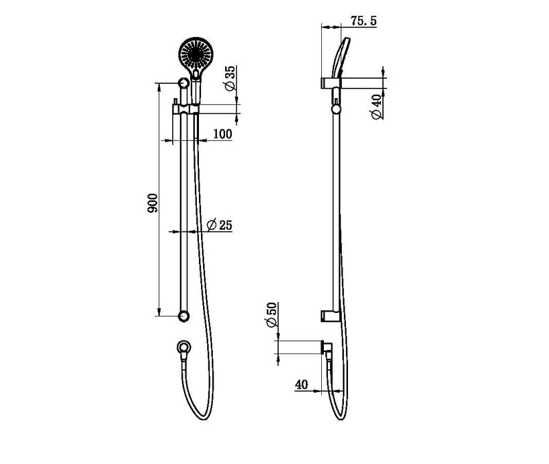 Nero Mecca Care 25mm Grab Rail And Adjustable Shower Rail Set 900mm Brushed Gold - Sydney Home Centre