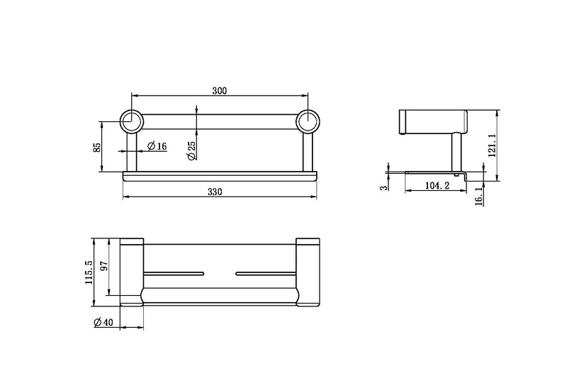 Nero Mecca Care 25mm Grab Rail With Shelf 300mm Brushed Nickel - Sydney Home Centre