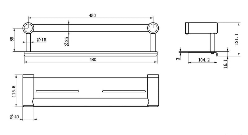 Nero Mecca Care 25mm Grab Rail With Shelf 450mm Brushed Gold - Sydney Home Centre